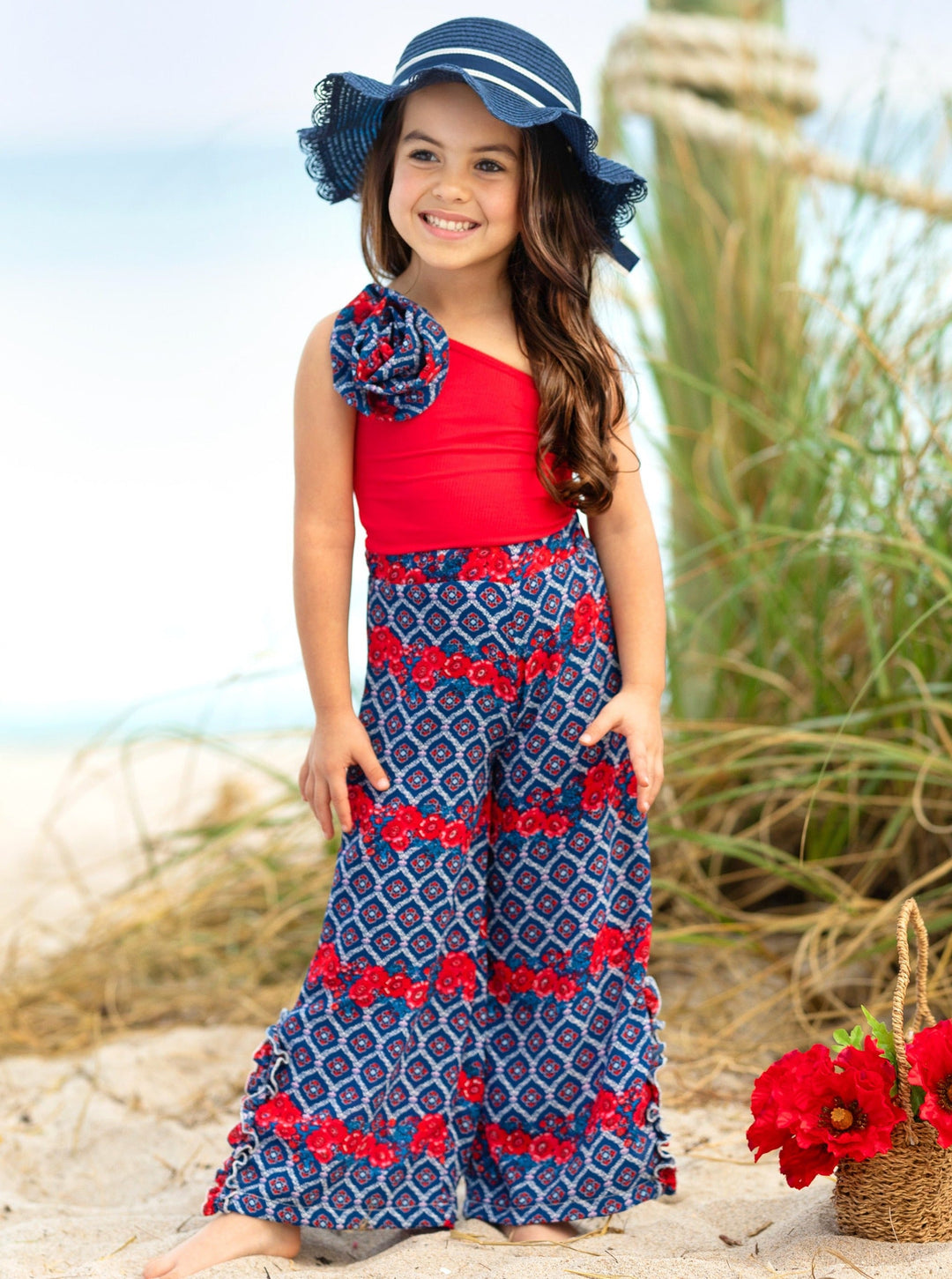 Mia Belle Girls One-Shoulder Palazzo Pants Set | Girls Spring Outfits