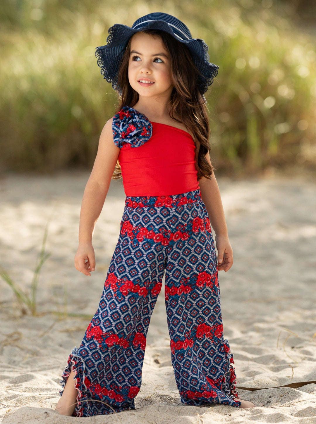 Mia Belle Girls One-Shoulder Palazzo Pants Set | Girls Spring Outfits