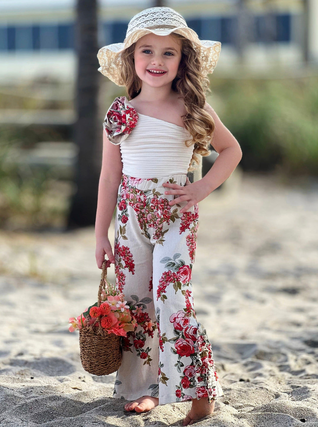 Mia Belle Girls One-Shoulder Palazzo Pants Set | Girls Spring Outfits