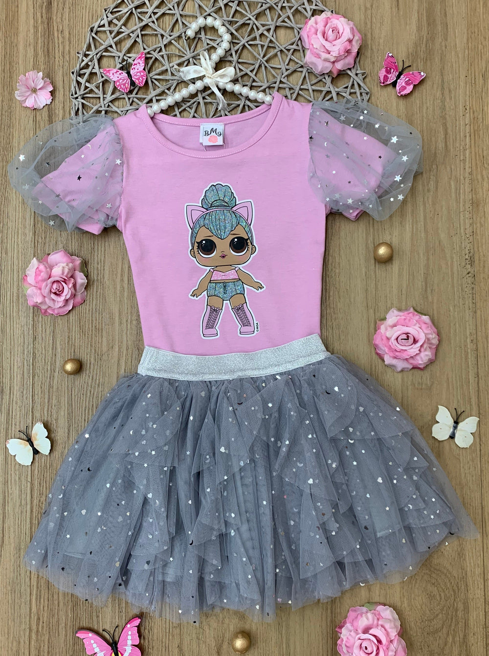 L.O.L. SURPRISE! x Mia Belle Girls Kitty Queen Sparkle Tutu Skirt Set