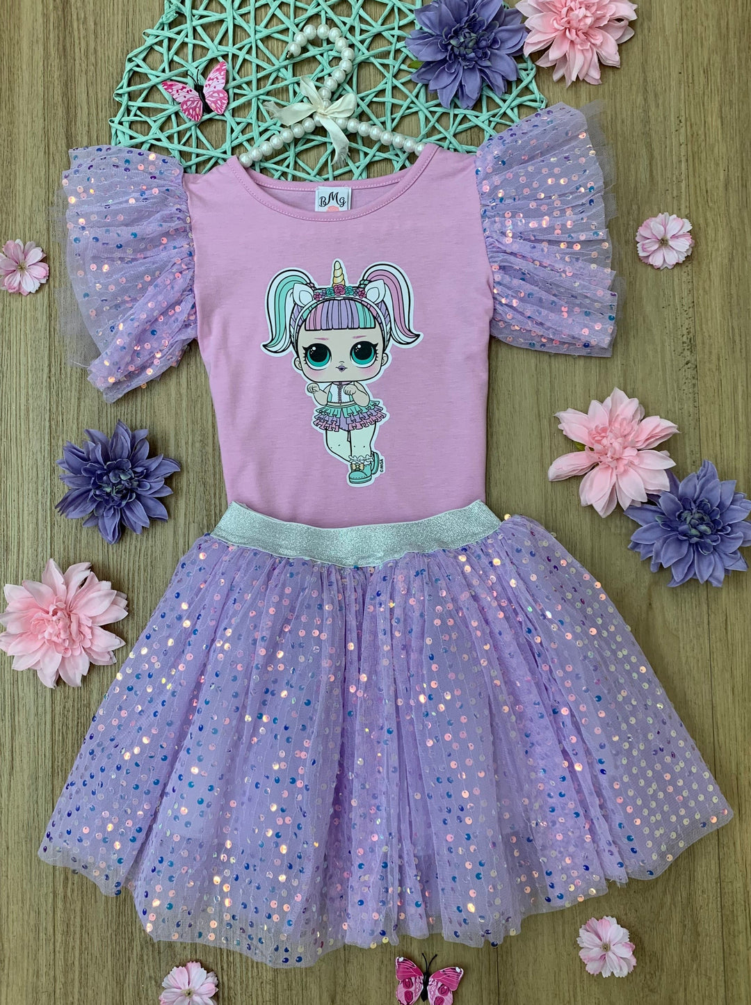 L.O.L. SURPRISE! x Mia Belle Girls Unicorn Shimmer Tulle Skirt Set