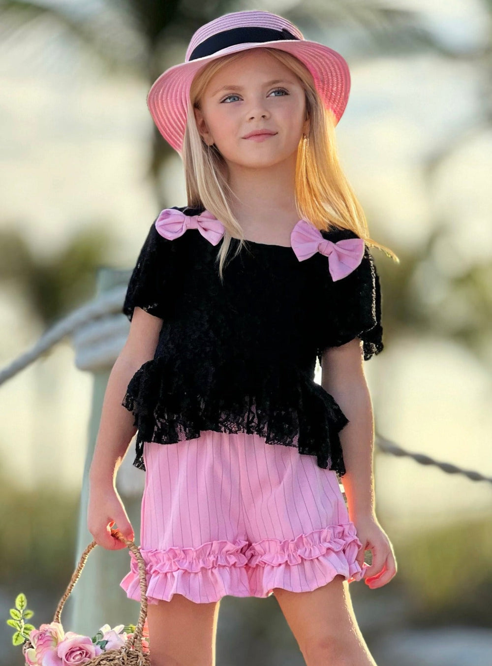 Mia Belle Girls Lace Top And Ruffle Short Set | Girls Spring Outfits