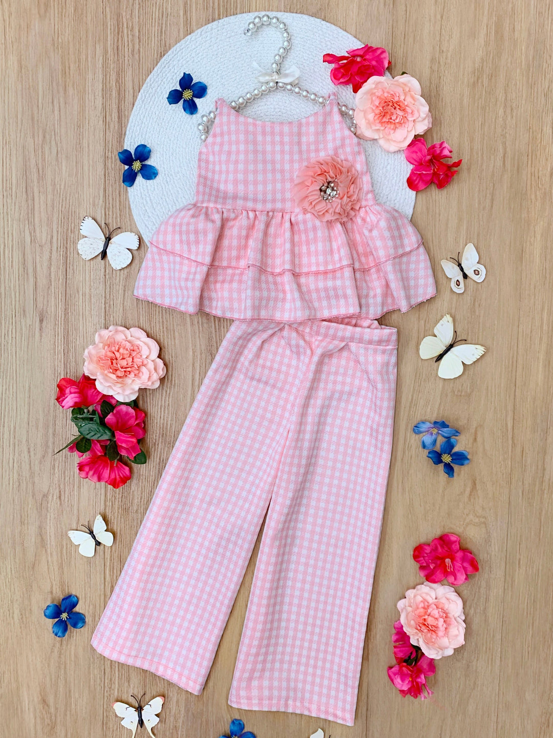 Paradise Pink Gingham Top and Palazzo Pants Set