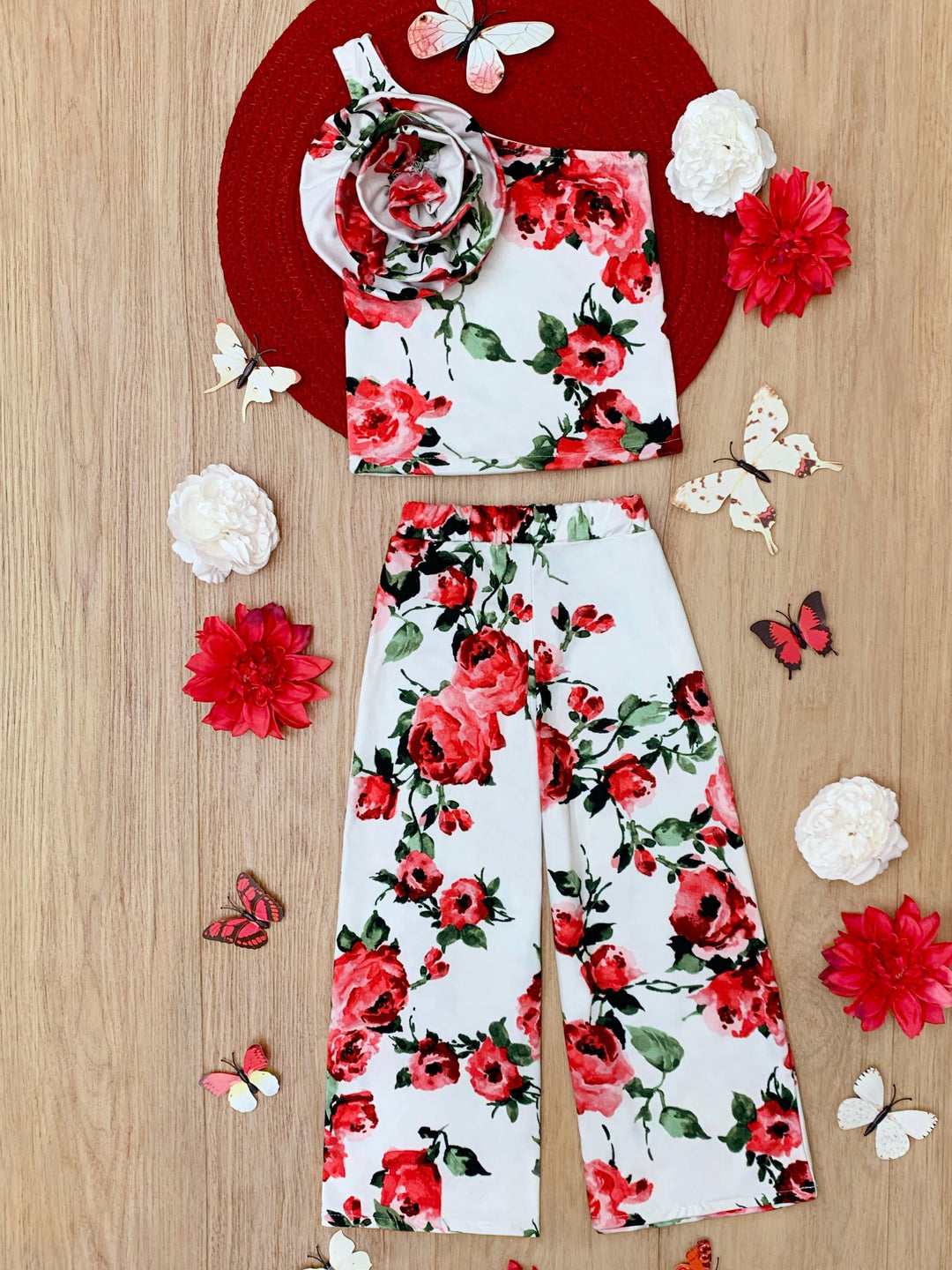 Rose Garden One Shoulder Top and Palazzo Pants Set