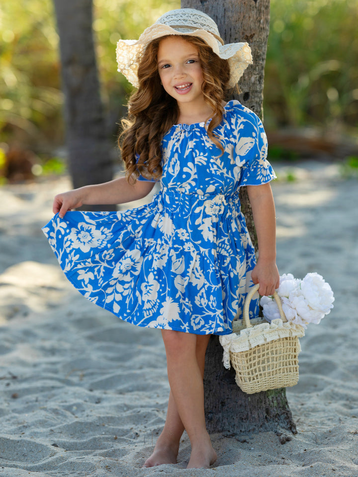 Indigo Bloom Smocked Top & Skirt Set