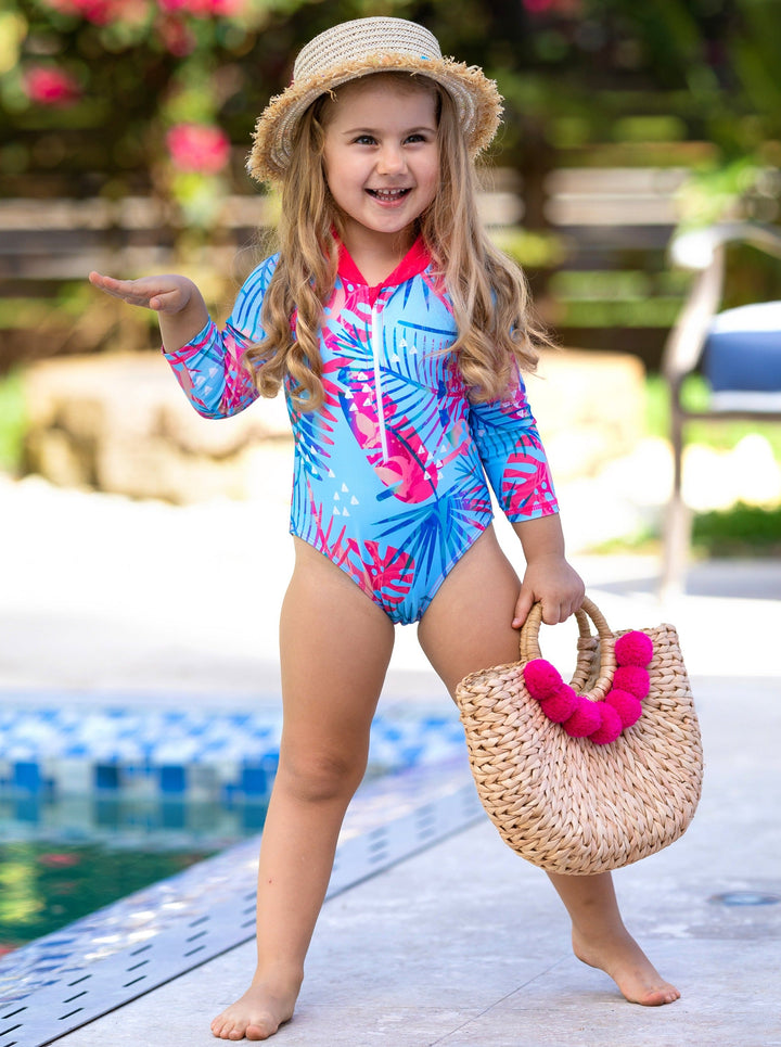 Mia Belle Girls Tropical Rash Guard Swimsuit | One Piece Swimsuits