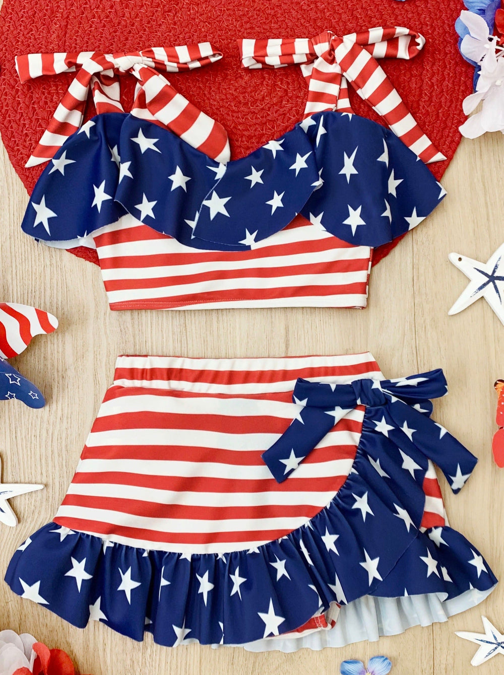 Toddler Swimwear | Little Girls American Flag Wrap Two Piece Swimsuit