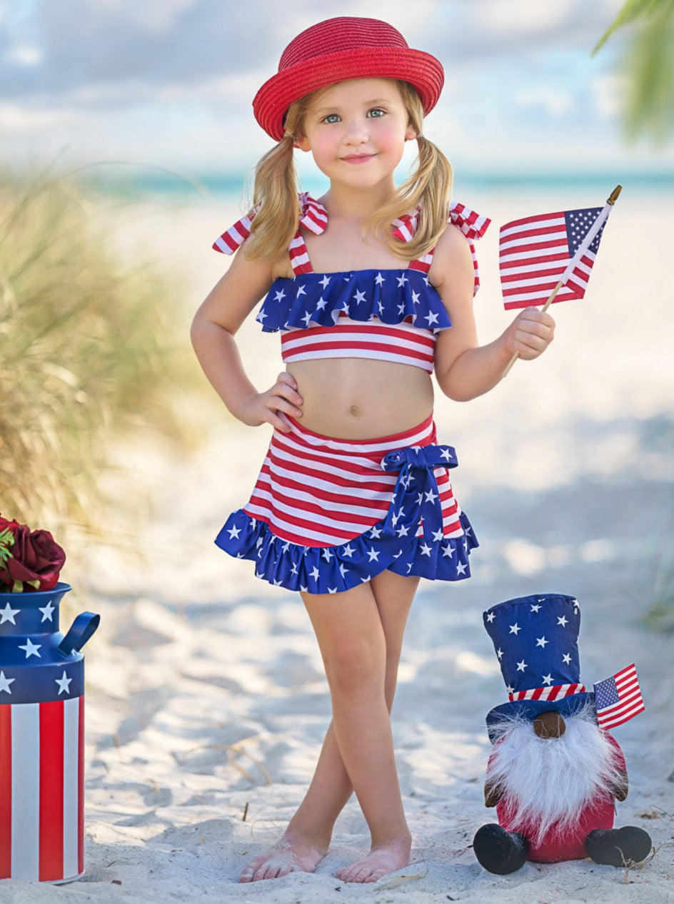 Toddler Swimwear | Little Girls American Flag Wrap Two Piece Swimsuit