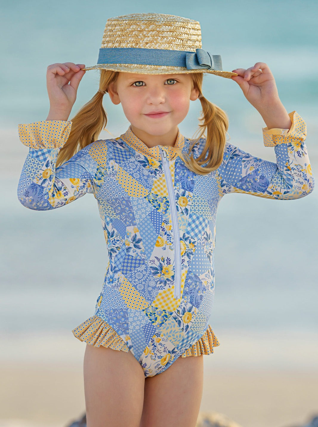 Girls Mixed Patchwork One Piece Swimsuit | Mia Belle Girls Swimwear