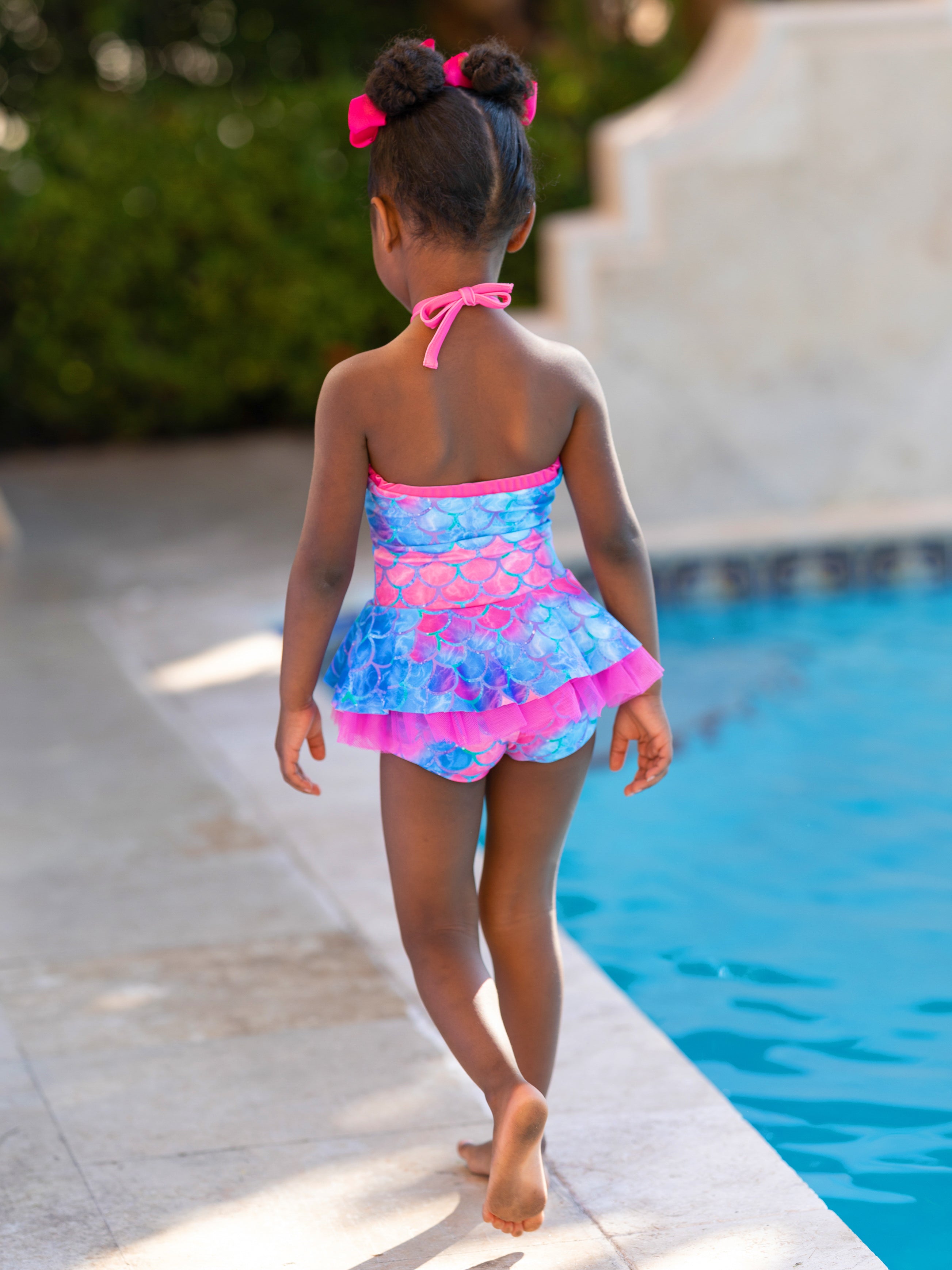 Toddler Swimwear Girls Mermaid Scale Tulle Hem Two Piece Swimsuit Mia Belle Girls