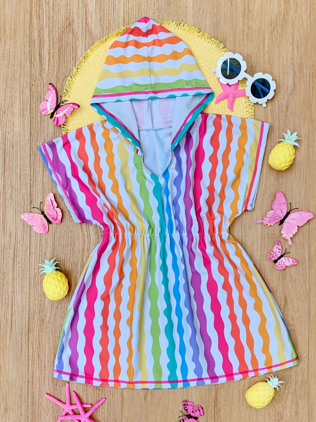 Rainbow Waves Hooded Beach Cover-Up