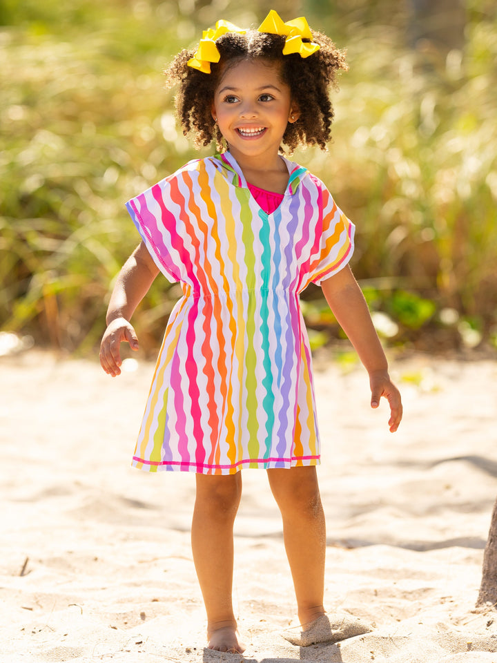 Rainbow Waves Hooded Beach Cover-Up