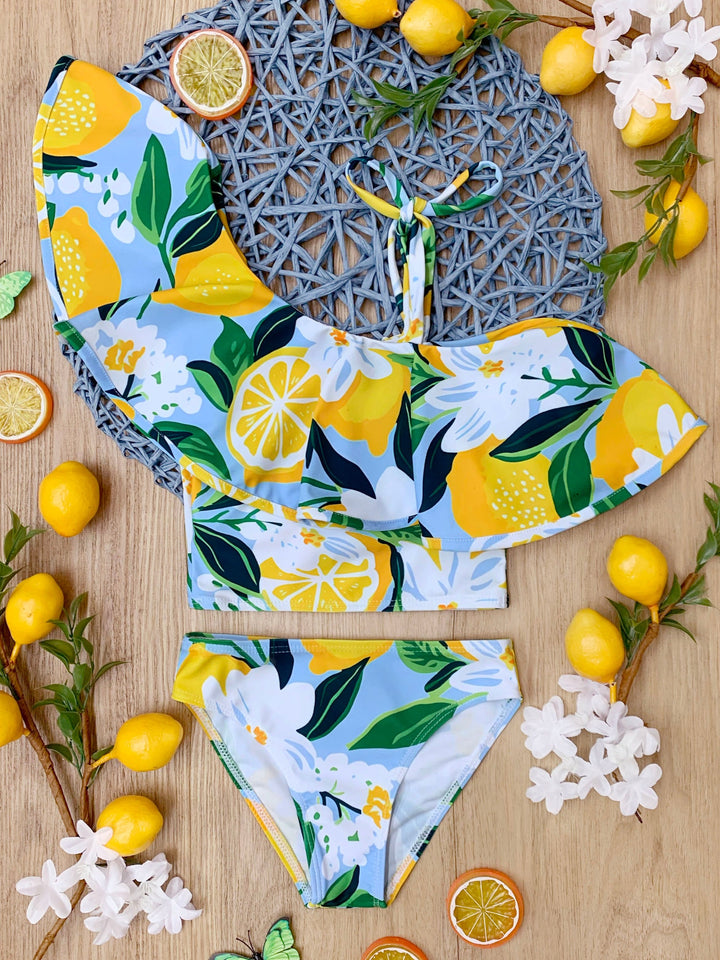 Citrus Splash Lemon Print Two-Piece Swimsuit