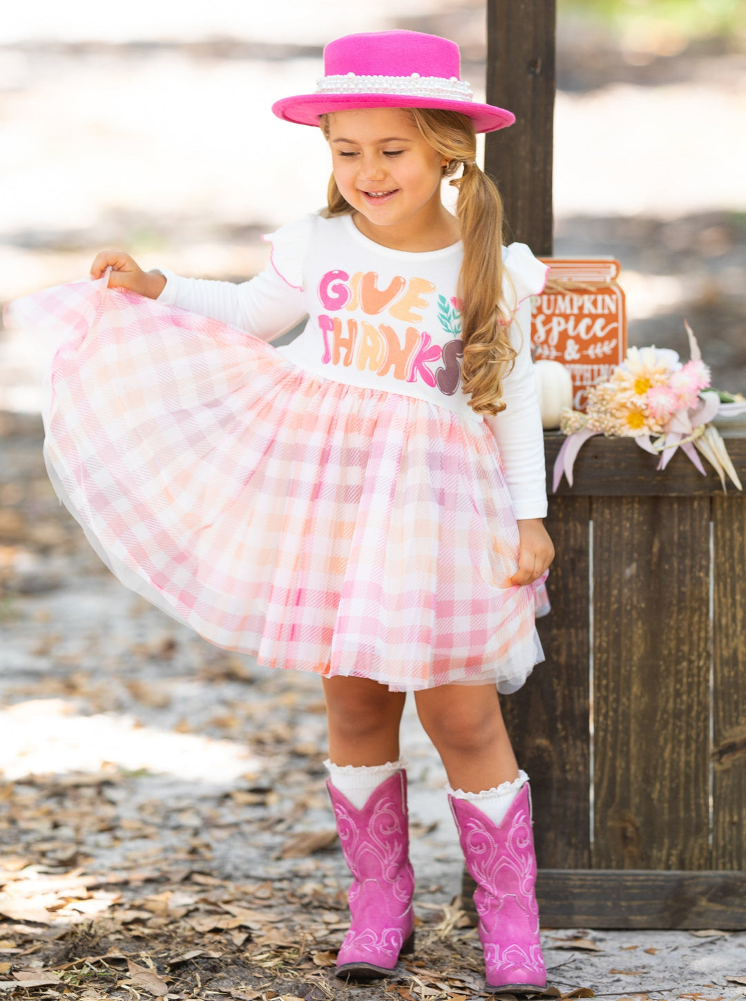 Mia Belle Girls Fall Give Thanks Ruffle Tutu Dress