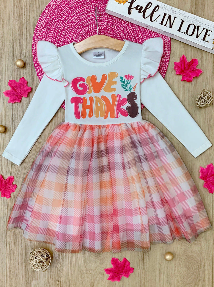 Mia Belle Girls Fall Give Thanks Ruffle Tutu Dress