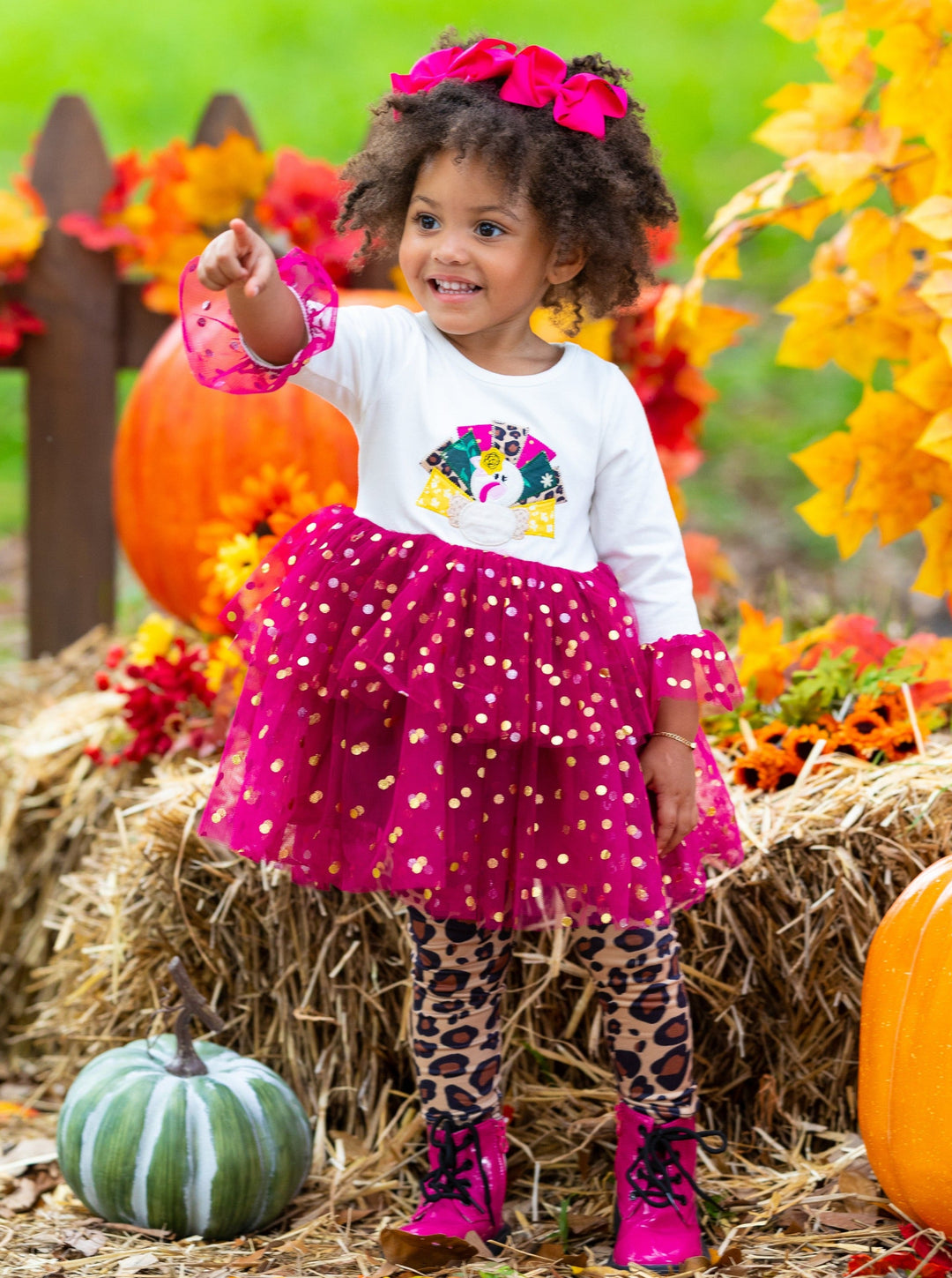 Thanksgiving Kids Clothes | Sparkle Turkey Tunic & Leopard Legging Set