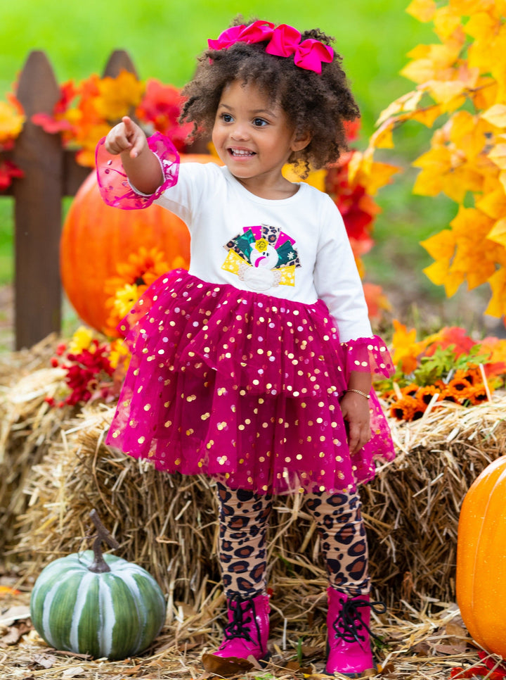 Thanksgiving Kids Clothes | Sparkle Turkey Tunic & Leopard Legging Set