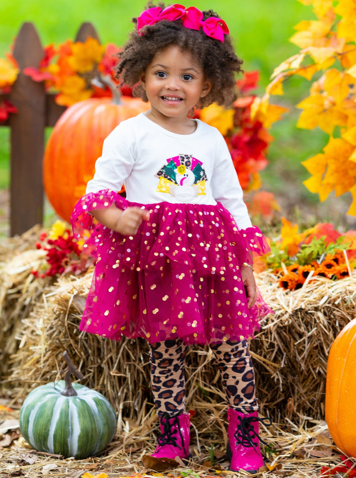 Thanksgiving Kids Clothes | Sparkle Turkey Tunic & Leopard Legging Set