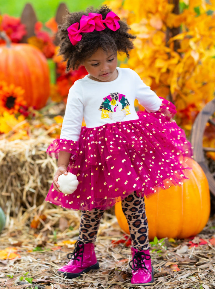 Thanksgiving Kids Clothes | Sparkle Turkey Tunic & Leopard Legging Set