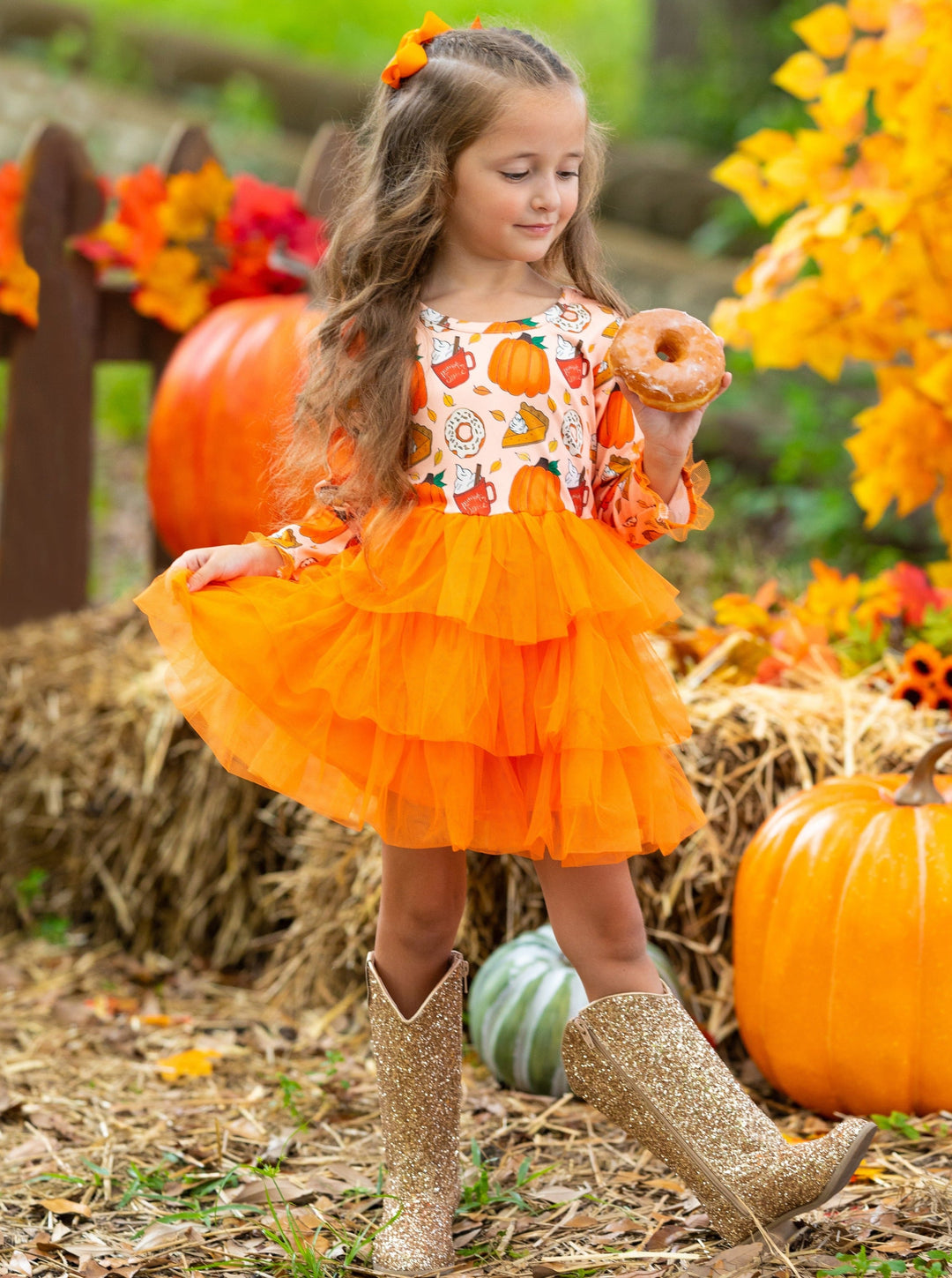 Girls Fall Clothes | Pumpkin Tiered Tutu Dress | Mia Belle Girls