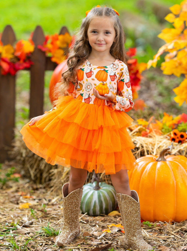 Girls Fall Clothes | Pumpkin Tiered Tutu Dress | Mia Belle Girls