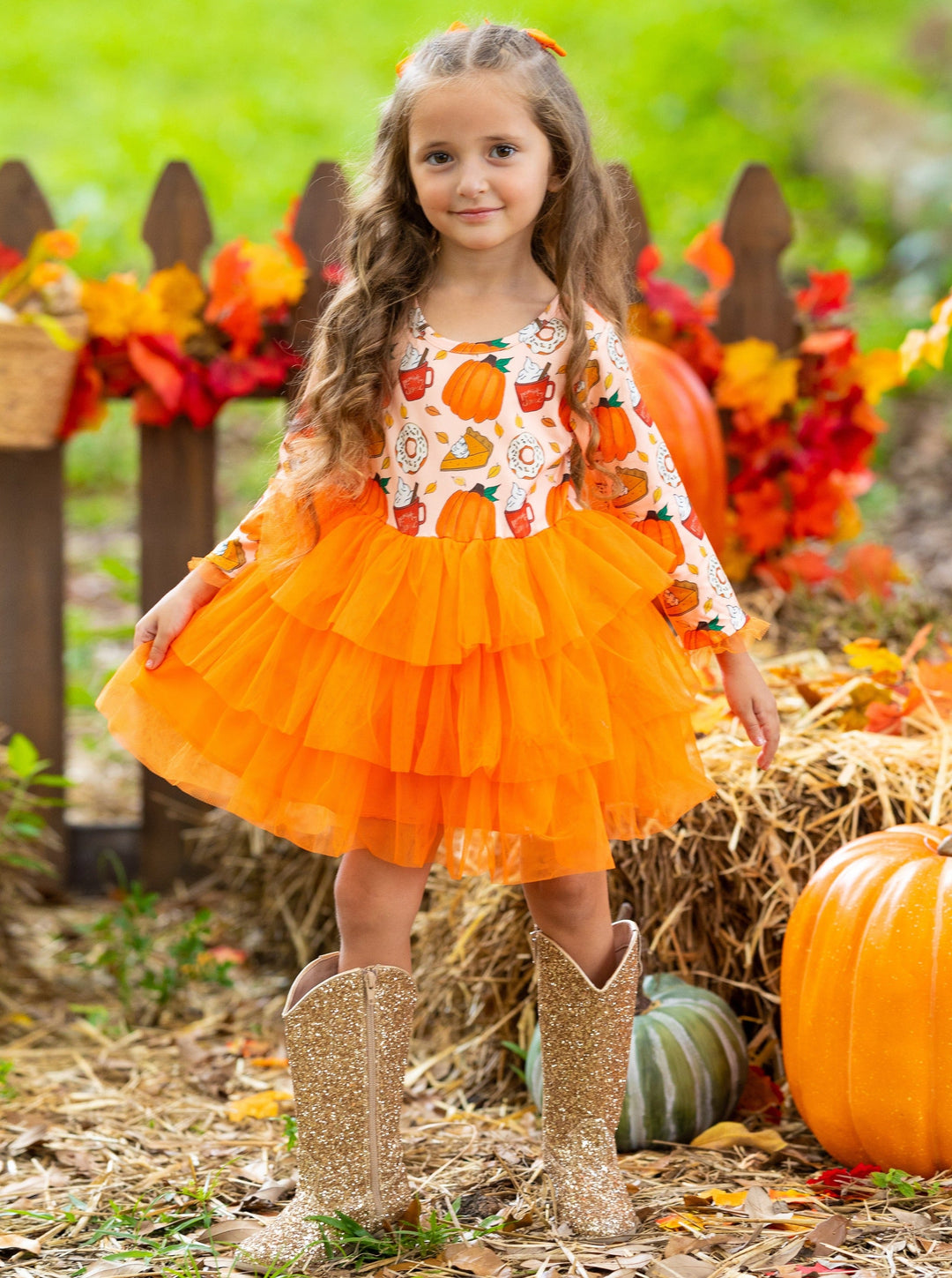 Girls Fall Clothes | Pumpkin Tiered Tutu Dress | Mia Belle Girls