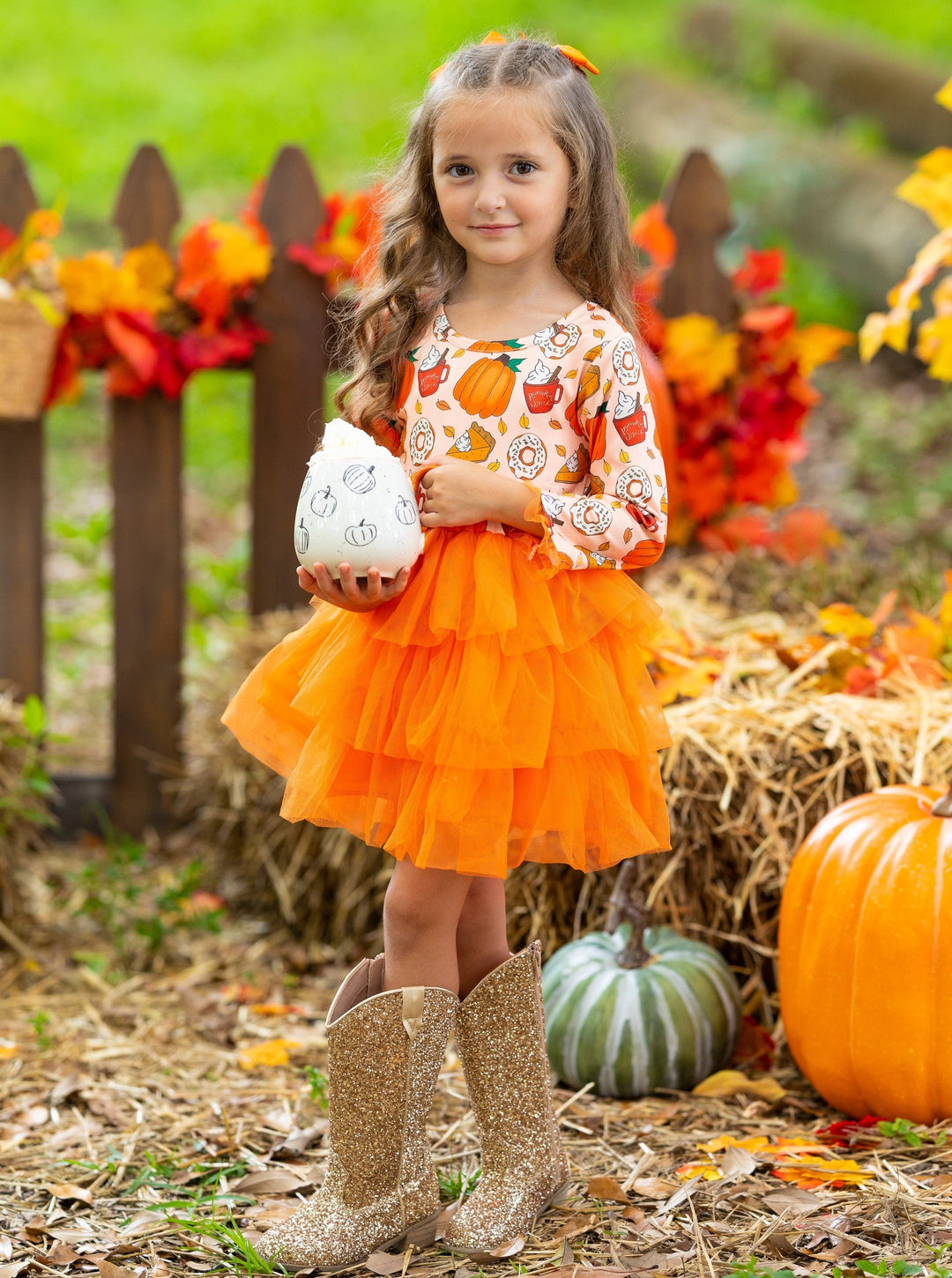 Girls Fall Clothes | Pumpkin Tiered Tutu Dress | Mia Belle Girls