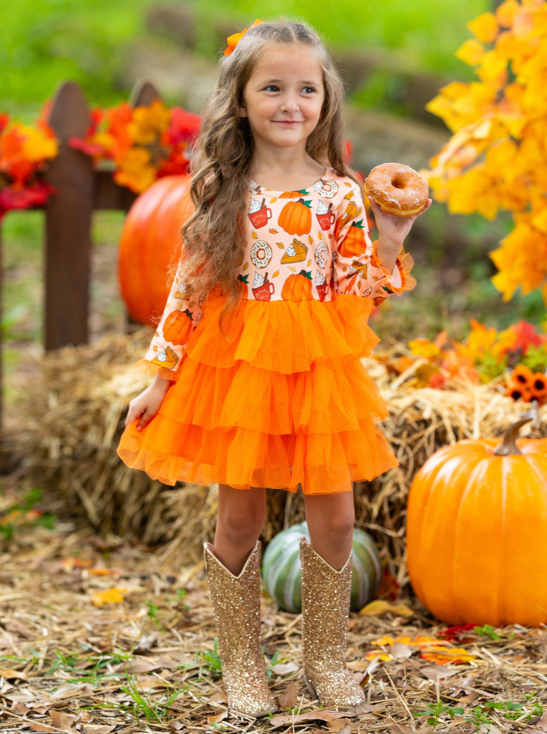 Girls Fall Clothes | Pumpkin Tiered Tutu Dress | Mia Belle Girls