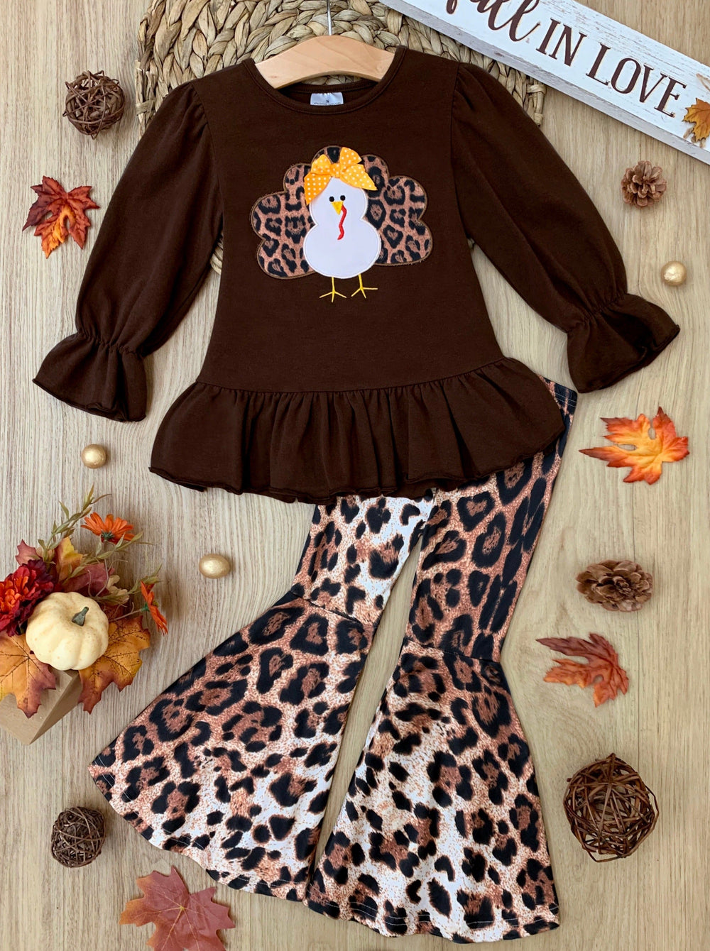 Kids Thanksgiving Outfits | Turkey Tunic Leopard Print Legging Set