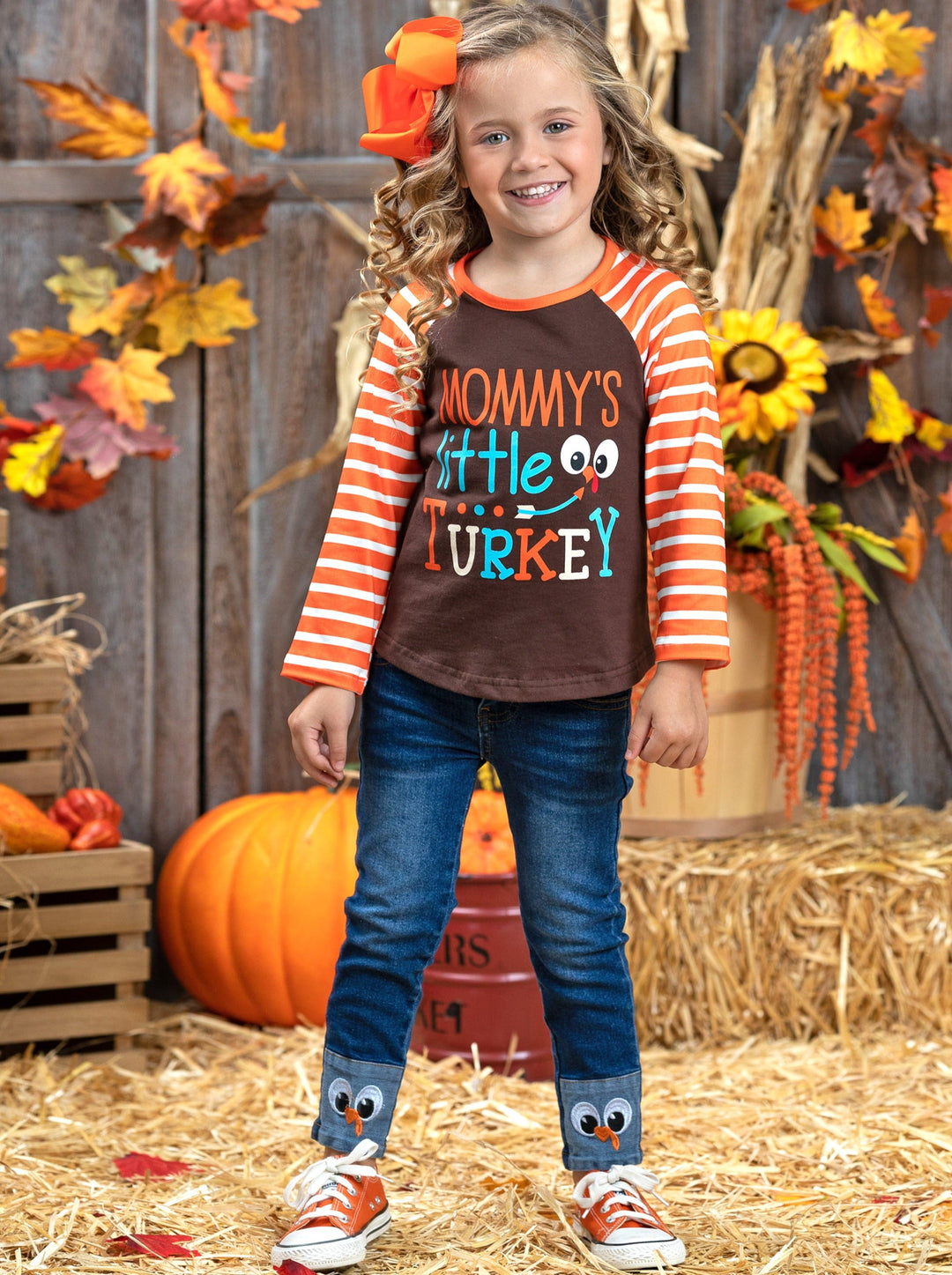 Kids Thanksgiving Outfits | Mommy's Little Turkey Cuffed Jeans Set