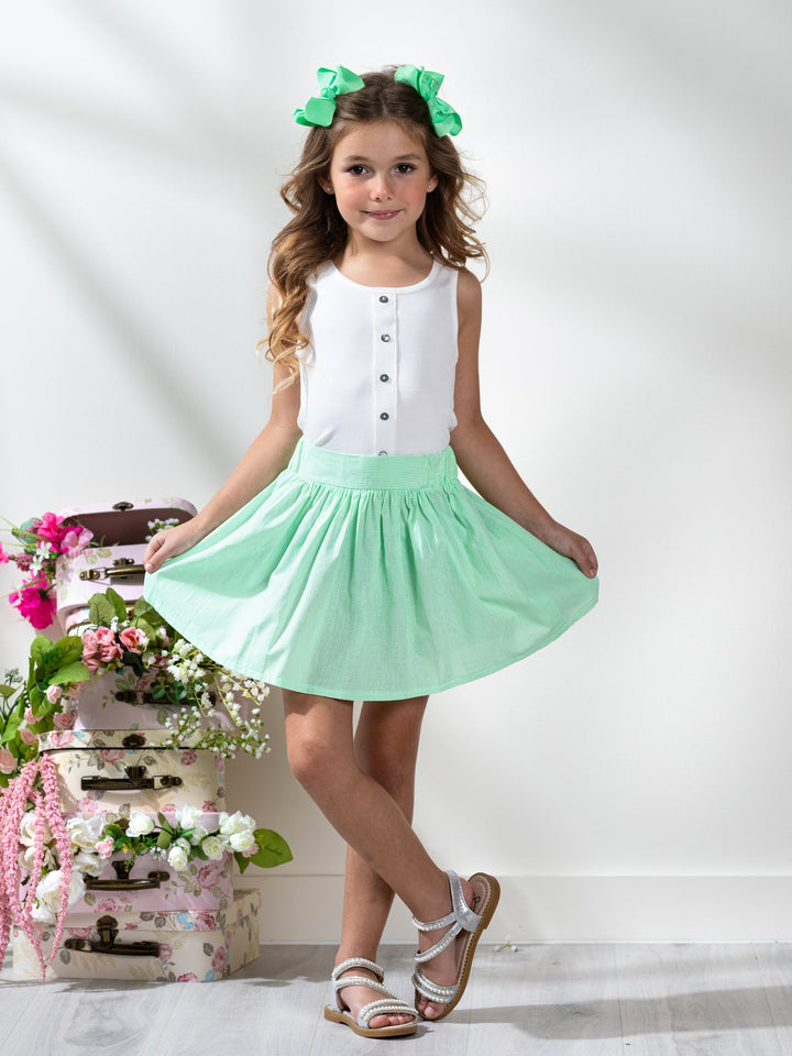 Kids Couture x Mia Belle Girls Green Microdot Tennis Skirt