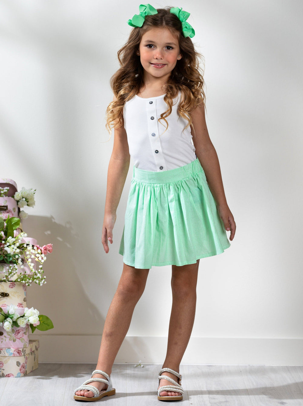 Kids Couture x Mia Belle Girls Green Microdot Tennis Skirt