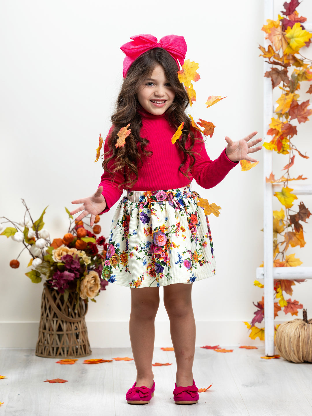 Fashion Flower Neoprene Pleated Skirt by Kids Couture