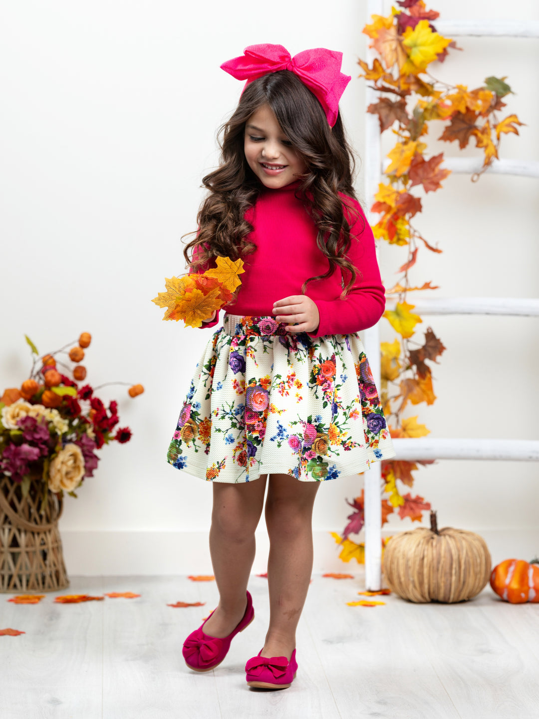 Fashion Flower Neoprene Pleated Skirt by Kids Couture