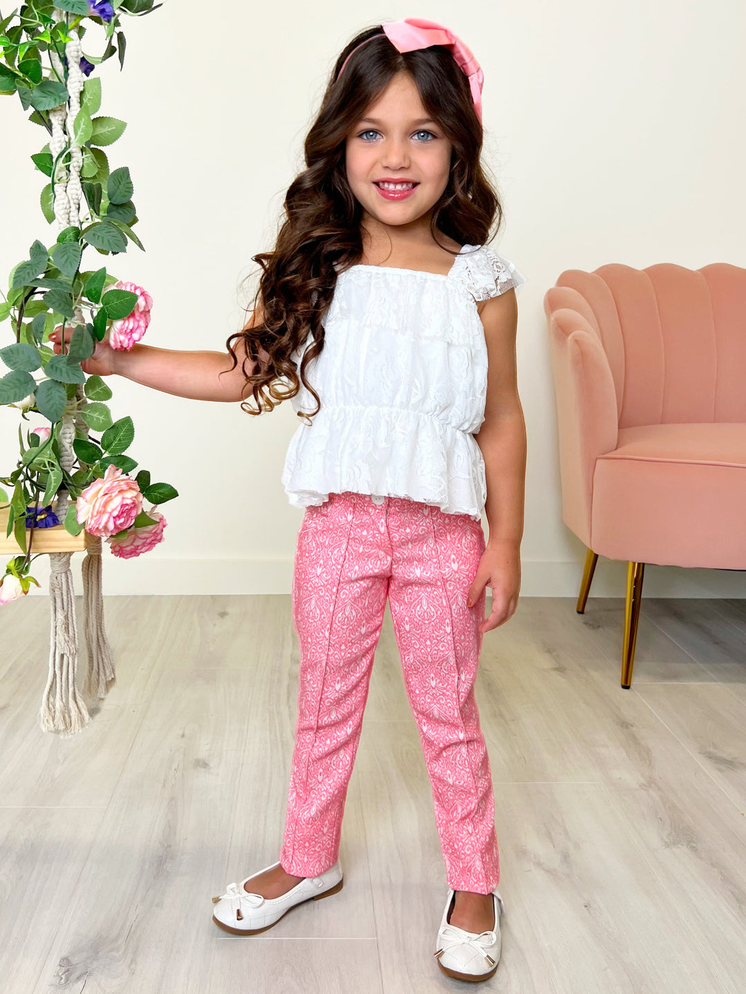 Sassy Pink Jacquard Pants by Kids Couture