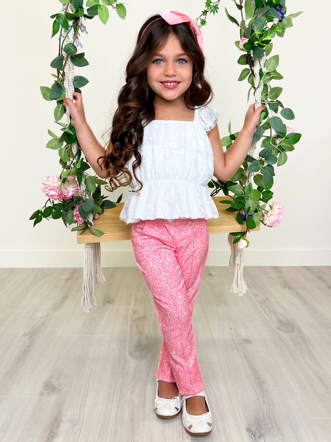 Sassy Pink Jacquard Pants by Kids Couture