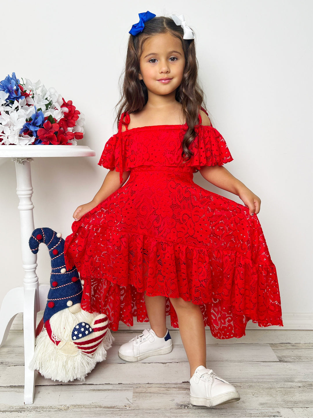 Little Girls Summer Dresses | Red Cold Shoulder Maxi Eyelet Sundress 