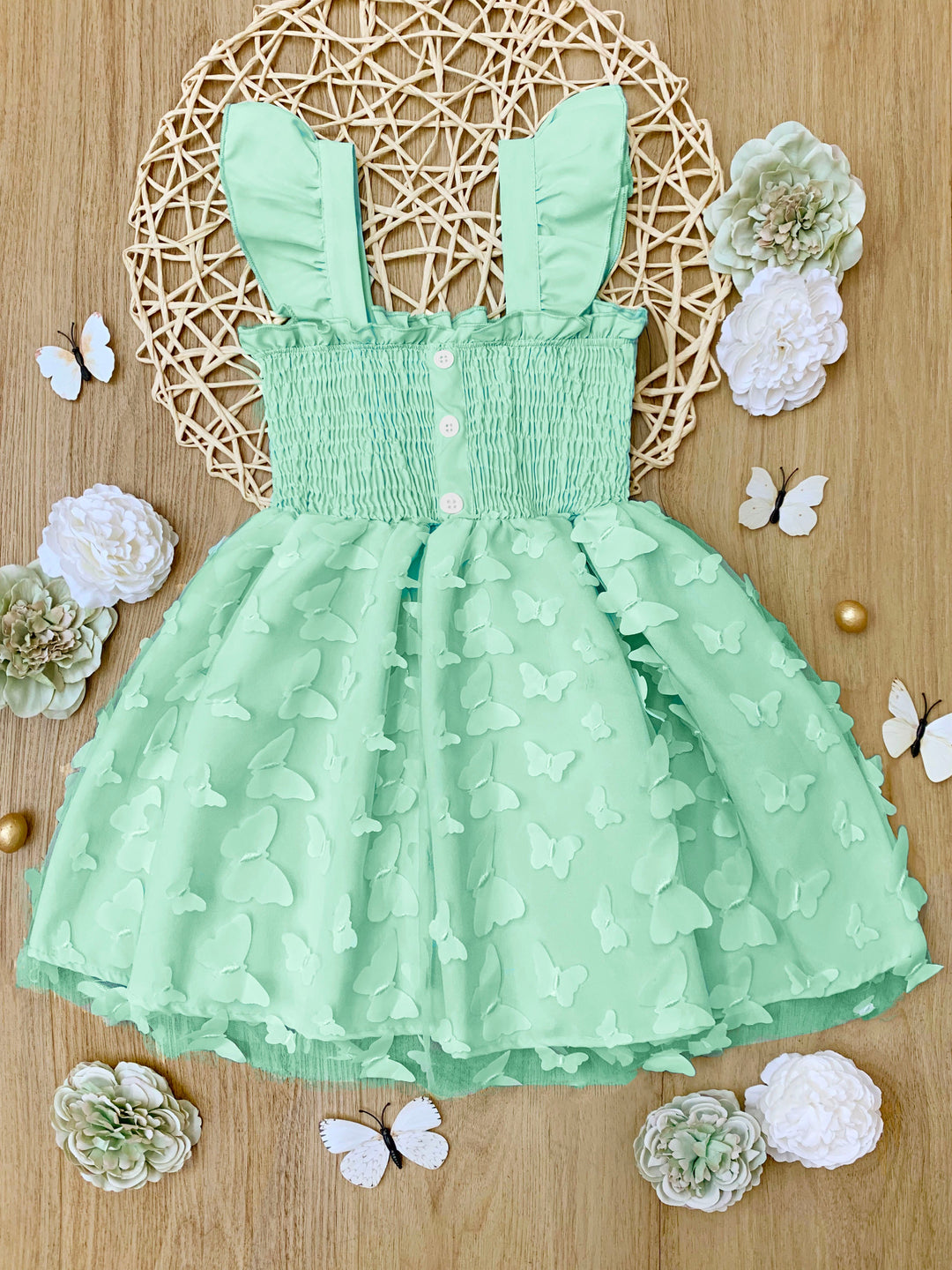 Mia Belle Girls | Green Smocked Butterfly Dress | Girls Spring Dresses