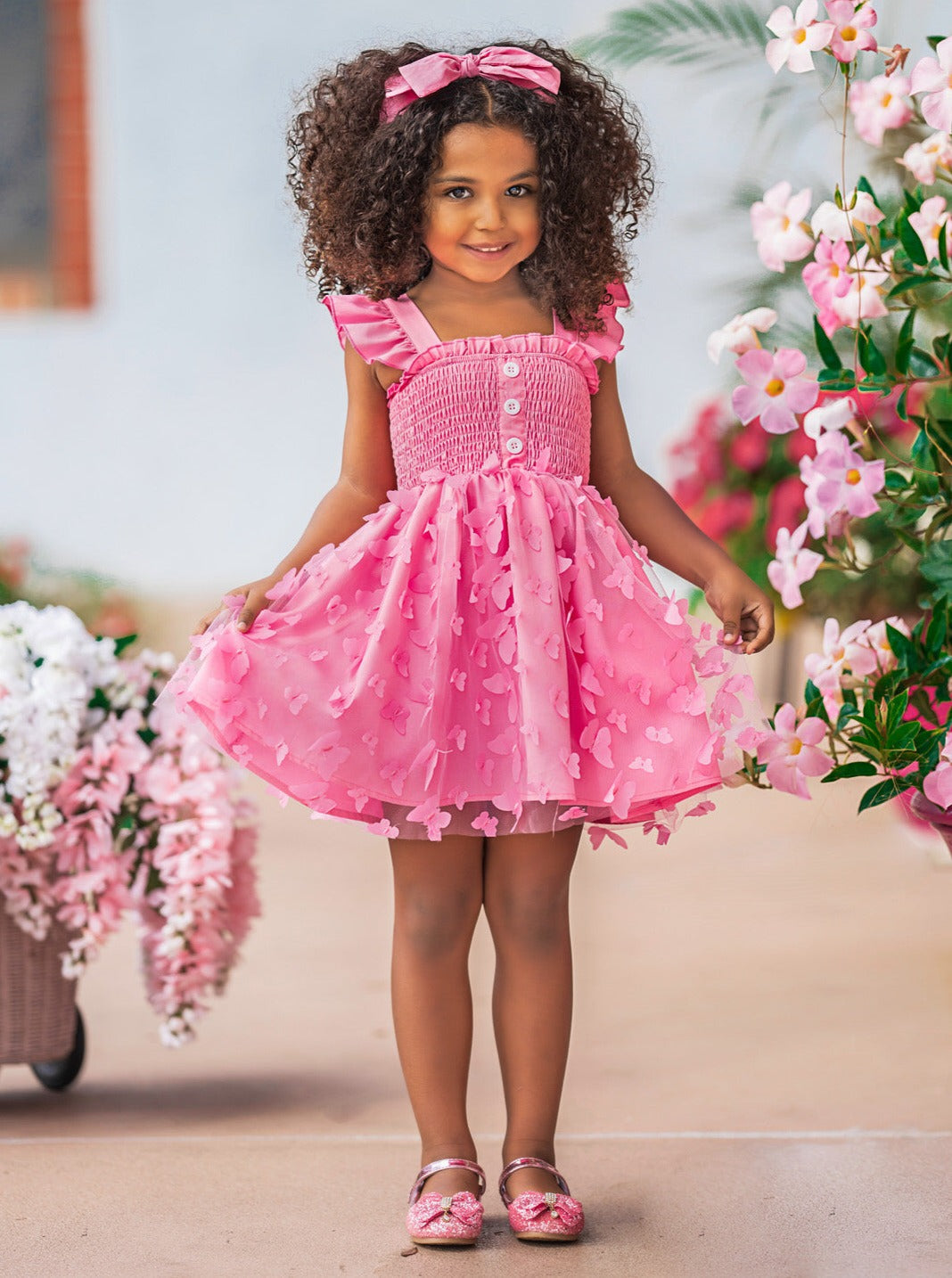 Mia Belle Girls | Pink Smocked Butterfly Dress | Girls Spring Dresses