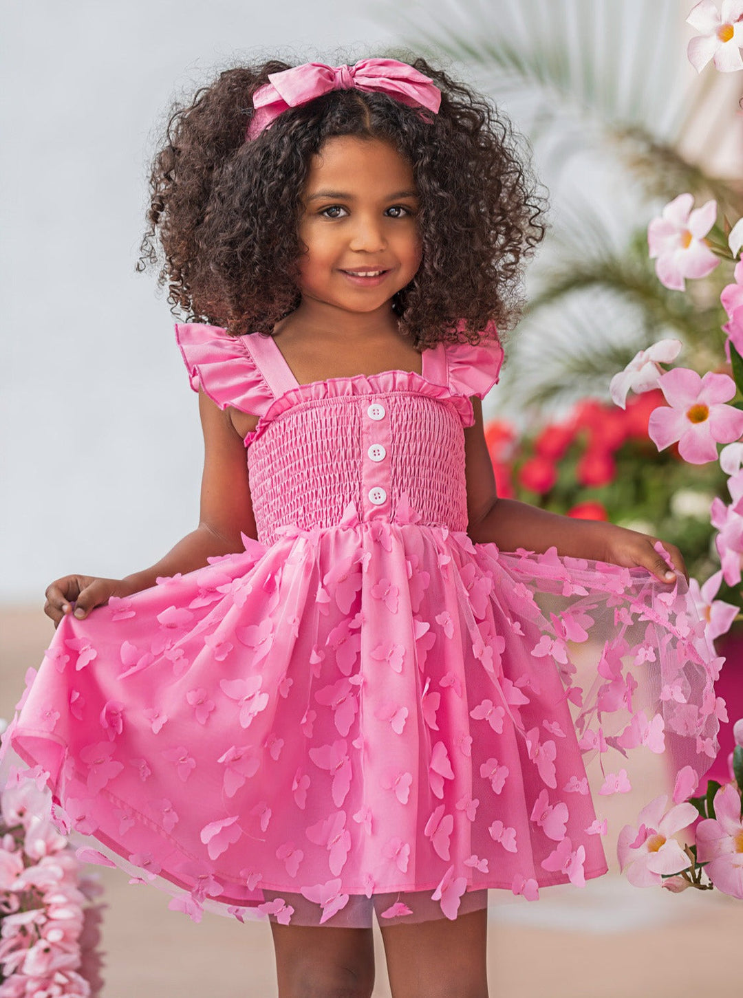 Mia Belle Girls | Pink Smocked Butterfly Dress | Girls Spring Dresses