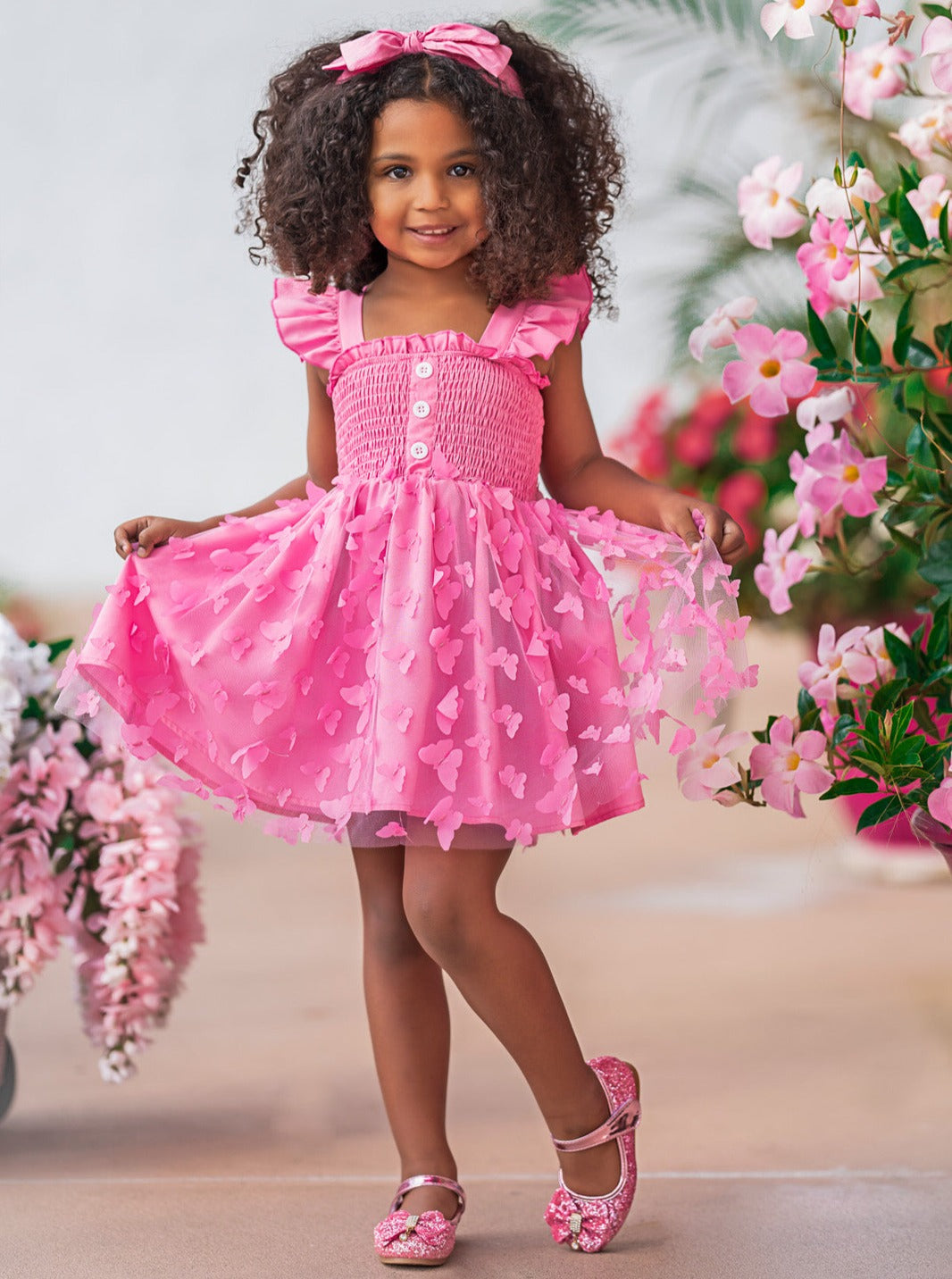 Mia Belle Girls | Pink Smocked Butterfly Dress | Girls Spring Dresses