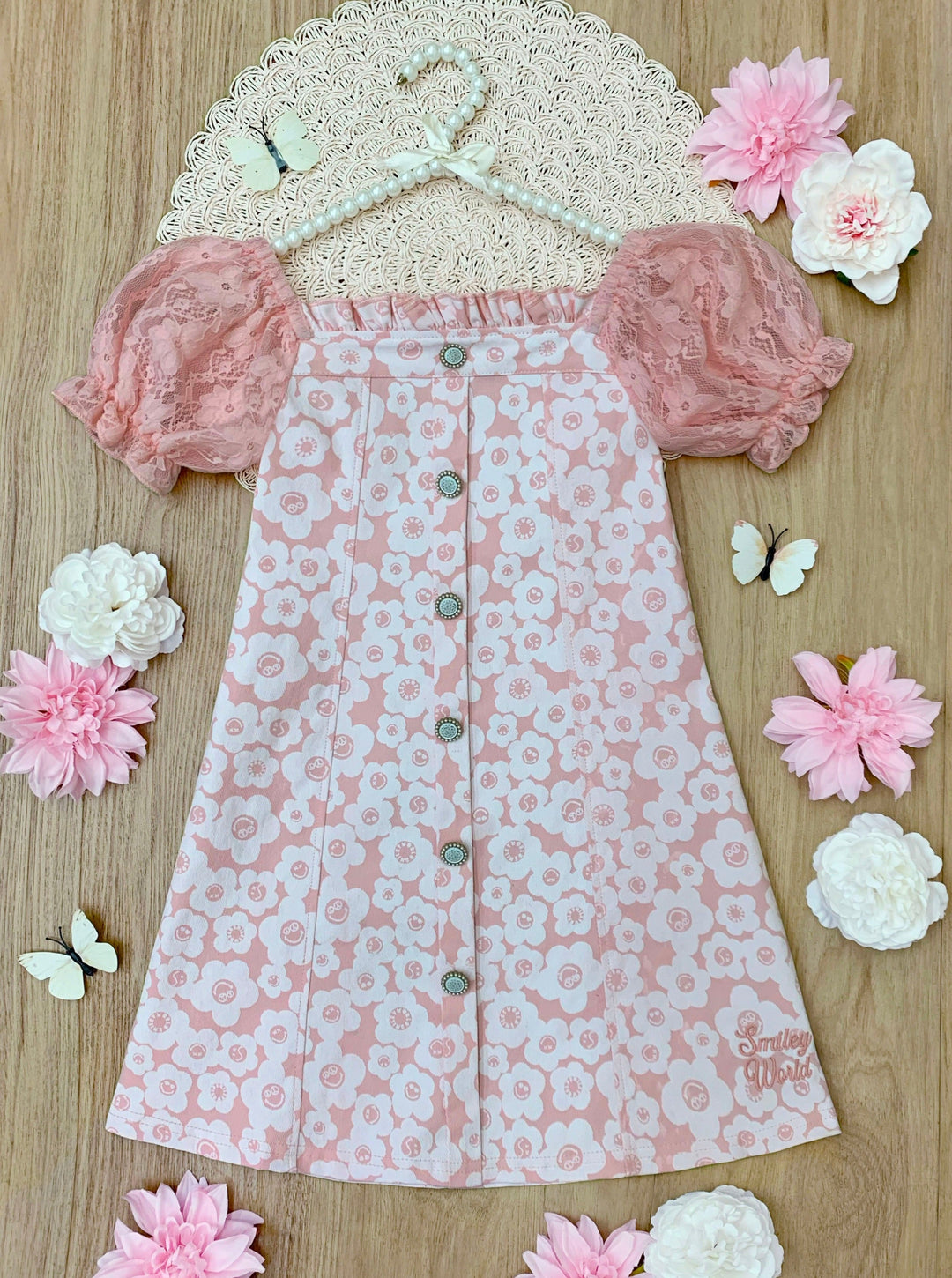 SmileyWorld Pink Denim A-Line Dress | Mia Belle Girls