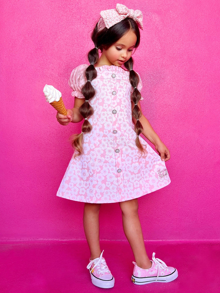 SmileyWorld Pink Denim A-Line Dress | Mia Belle Girls