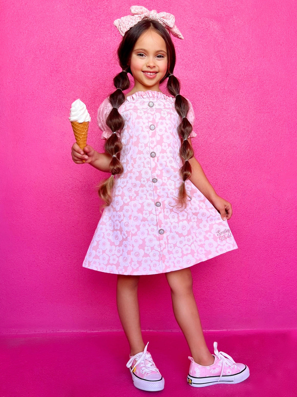 SmileyWorld Pink Denim A-Line Dress | Mia Belle Girls