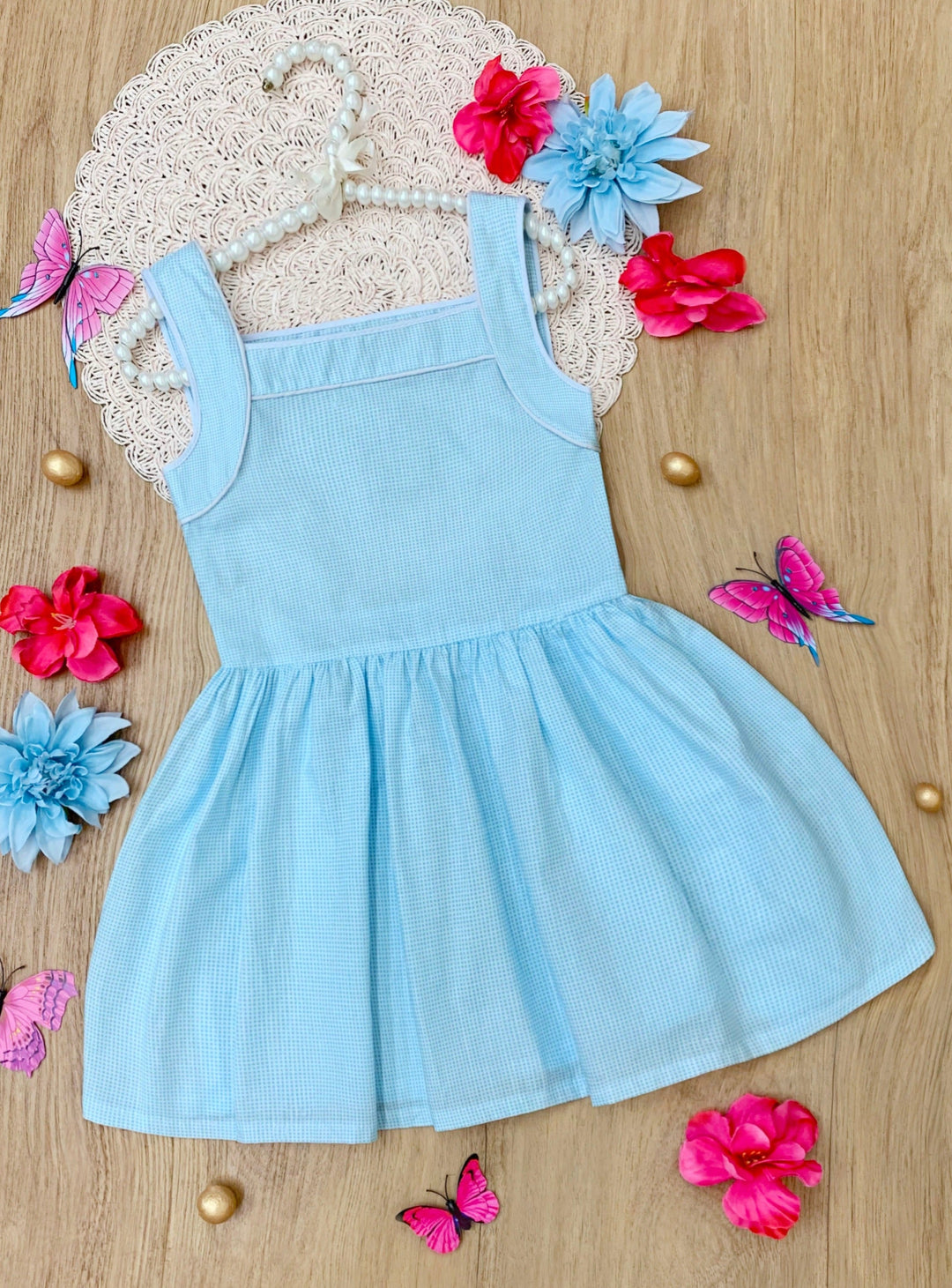 Kids Couture x Mia Belle Girls Light Blue Mirco Dot Ruffle Dress Size 4/10