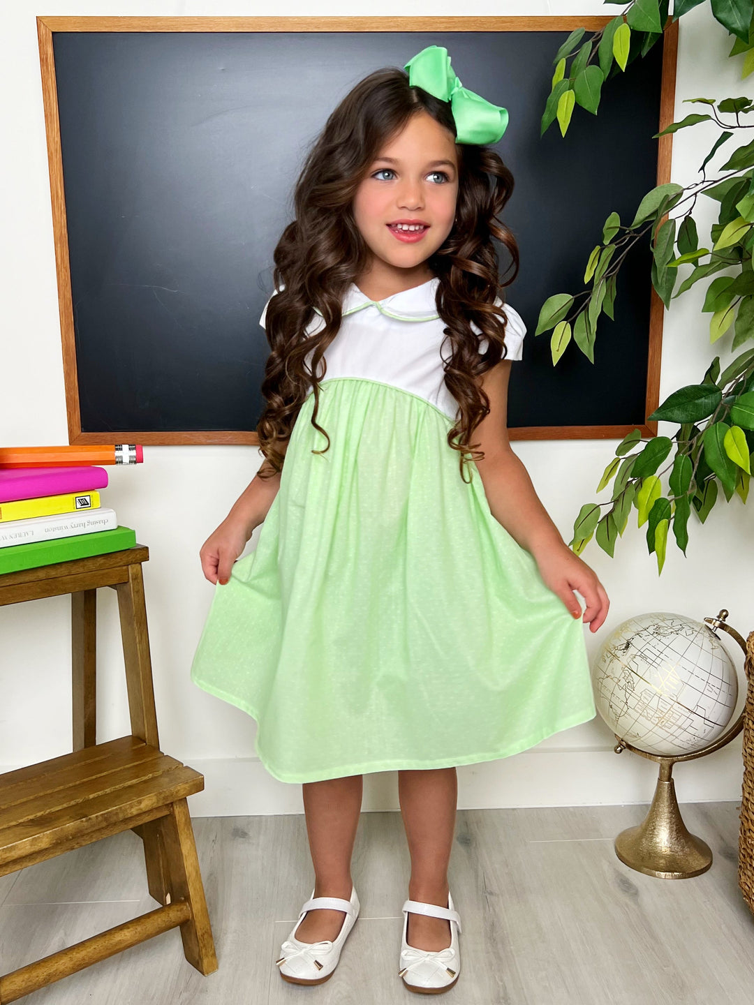 Green Glam Polka Dot A-Line Dress by Kids Couture