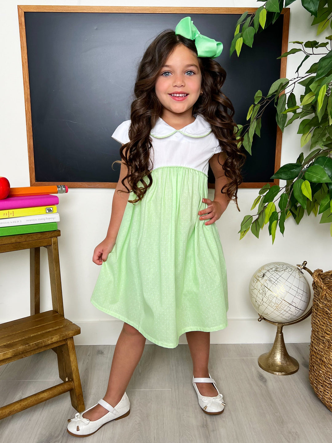 Green Glam Polka Dot A-Line Dress by Kids Couture