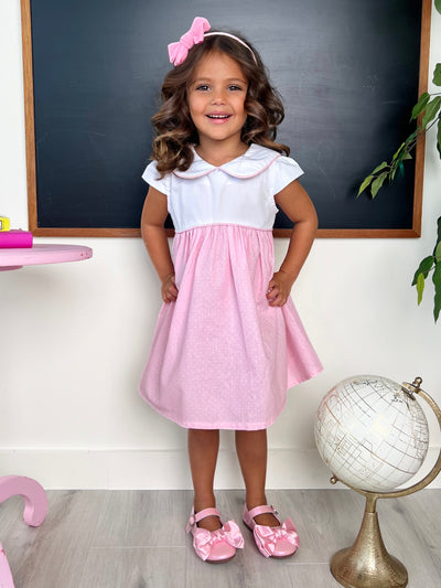 Kids Couture x Mia Belle Girls Collared Pink Polka Dot Dress