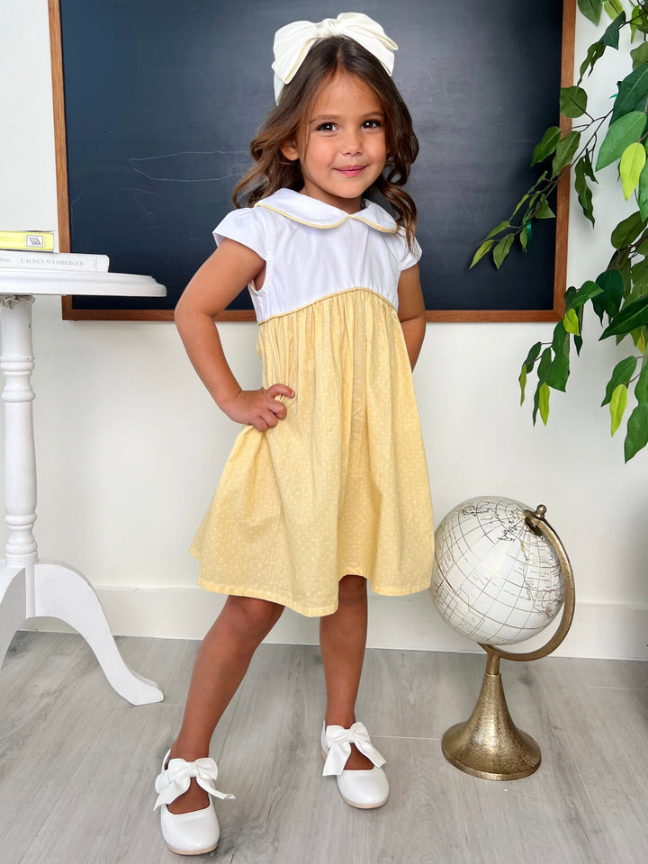 KidsCouture x Mia Belle Girls Collared Yellow Polka Dot Dress