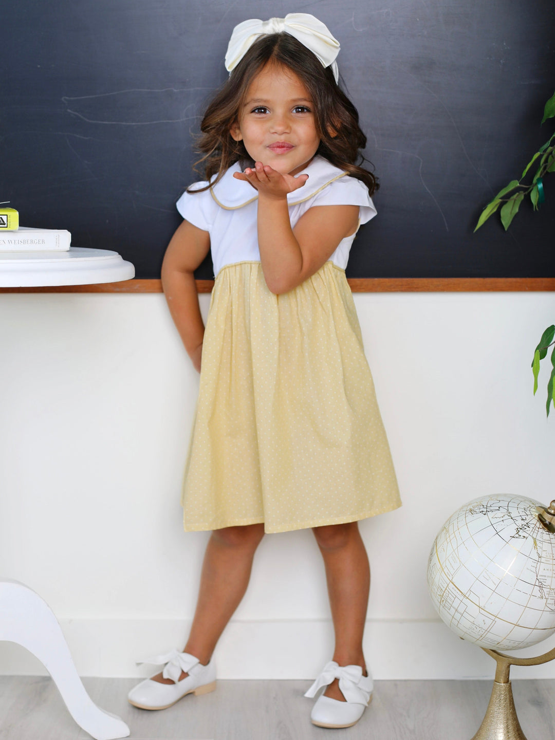 KidsCouture x Mia Belle Girls Collared Yellow Polka Dot Dress